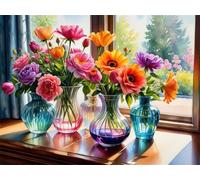 Senyanr 5D Diamond Painting Kits for Adults Glass Vase, DIY Flowers Full Round Drill diamond Art kits adults, Crystal Rhinestone Embroidery Canvas painting for Home Decor 42x50in