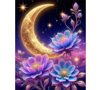 Senyanr 5D Diamond Painting Kits for Adults Golden Moon, DIY Flowers Full Square Drill diamond Art kits adults, Crystal Rhinestone Embroidery Canvas painting for Home Decor 34x42in
