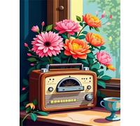 Senyanr 5D Diamond Painting Kits for Adults Radio, DIY Flower Full Round Drill diamond Art kits adults, Crystal Rhinestone Embroidery Canvas painting for Home Decor 42x50in