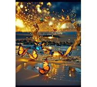 Senyanr 5D Diamond Painting Kits for Adults Sun, DIY Sea Butterfly Full Round Drill diamond Art kits adults, Crystal Rhinestone Embroidery Canvas painting for Home Decor 10x18in