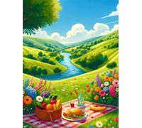 Senyanr Diamond Painting Kit para Adultos Arroyo, DIY 5D Picnic ladera Pintura de diamante adultos, Taladro Square Completo, Cuadro Diamante Art Rhinestones Bordado para Decoración Hogar 26x34in