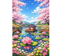 Senyanr Diamond Painting Kit para Adultos Lotus Pond, DIY 5D Daisy Pintura de diamante adultos, Taladro Square Completo, Cuadro Diamante Art Rhinestones Bordado para Decoración Hogar 26x34in