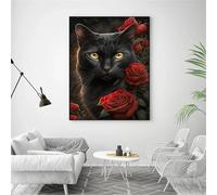 Senyanr DIY Round Full Drill Diamond Art Painting Kits for Audlts,5D Black Cat Canvas diamond painting,Rhinestone Cross Stitch Embroidery Diamond Dots art Crafts for Home Decor 16x28inch