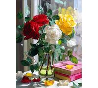 Senyanr Paint by Numbers Kits for Adults with Frame Window Rose,Painting by numbers On Canvas for Beginner,DIY Color Acrylic Paints Oil painting Art Crafts for Home Wall Decor Gift 60x90cm