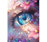 Senyanr Pintar por Numeros Adultos con marco 30x40cm,DIY Ojos azules pintura por numeros para Principiantes,Kit de Pintura al óleo de Lienzo con Pinceles y Pigmento Acrílico para Decoración Hogar