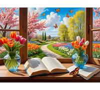 Senyanr Pintura de Diamantes 5D Completo Tulipanes, Square Kit Diamond Painting Adultos Árbol jardín, Cuadros con Diamantes DIY Manualidades Adultos Decoración Pared 35x55cm