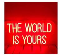 Senyoi letrero de bar de neón Letrero de neón El mundo es tuyo para bodas, cumpleaños, decoración pared para interiores y exteriores(Rojo)