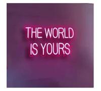 Senyoi letrero de bar de neón Letrero de neón El mundo es tuyo para bodas, cumpleaños, decoración pared para interiores y exteriores(Rosado)