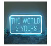 Senyoi letrero de bar de neón Letrero luminoso El mundo es tuyo de neón LED grabado 40 cm. para Ideal para decoración paredes, fiestas y el hogar