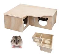 SenZee Casa de hámster de madera, escondite para hámsteres, múltiples cámaras, casas de madera, refugio con tapa para hámsteres y mascotas pequeñas