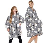 Seogva Sudadera con capucha y forro polar esponjoso, sudadera con capucha, parte superior de felpa de gran tamaño, grande para adultos, hombres, gatos,gris)