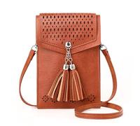 seOSTO Brown Tassel - Small Cross Body Bag, Mini Cellphone Wallet Travel Purse with Tasse Shoulder Bag Message Bag for Cellphone
