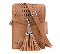 seOSTO (Brown Tassel - Small Cross Body Bag, Mini Cellphone Wallet Travel Purse with Tassel Shoulder Bag Message Bag for Cellphone
