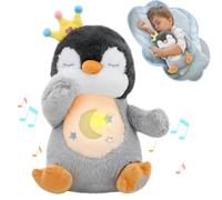 seOSTO Peluche Que Respira para Ansiedad, Stitch Que Respira para Bebe Dormir, con Música y Movimientos Respiratorios, Regalo Ideal para Bebés Recién Nacidos y Niños (Gris Pingüino)
