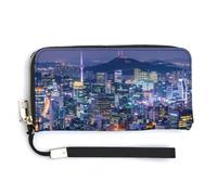Seoul - Cartera de piel con diseño de horizonte de Corea del Sur, brillante, con correa para la muñeca, para hombres y mujeres, Estilo:, 20.0*10.5cm