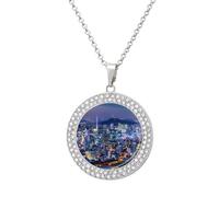 SEOUL - Collar con diseño de silueta de corea del sur brillante con vista nocturna para mujer, colgante de joyería ajustable para mamá, esposa, novia, talla única, Metal