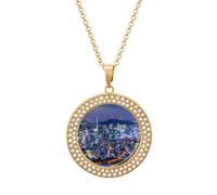 SEOUL - Collar con diseño de silueta de corea del sur brillante con vista nocturna para mujer, colgante de joyería ajustable para mamá, esposa, novia, talla única, Metal