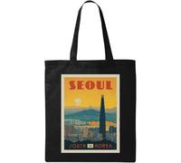 Seoul South Korea - Póster de viaje minimalista de algodón ecológico natural, bolsa de mano, color negro, Black, Talla única