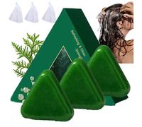 Seoulglow Leaf Hair Soap Nature Triangle Shampoo Bar, Nature Triangle Shampoo Bar, Usman Grass Glutinous Rice Water Solid ShampooBar for Hair Care, Green Soap Organic Hair Oil Control (3pc)