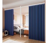 Separador de ambientes ajustable sin taladro, separador de espacio opaco con aislamiento térmico, división de pared de suelo a techo (azul oscuro, ancho de 4,2 m a 5,2 m)