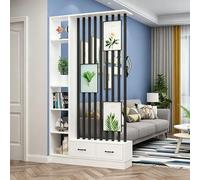 Separador de ambientes con estantes, Biombo de Privacidad de Madera con Cajones Incorporados, Panel Decorativo for Salón y Oficina en Casa(Black Tube+Eco-Board,47.2in)