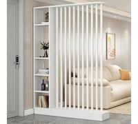 Separador de Ambientes de Listones de Tablero Ecológico de Madera Maciza con Estantes, Mampara Vertical de Privacidad para la Entrada de la Sala de Estar(White+White,140cm/55.1in)