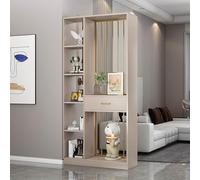 Separador de ambientes Independiente con estantes, Columna de biombo para Entrada con cajón de Almacenamiento, Divisor de Entrada de Madera y Listones metálicos(A,120cm/47.2in)