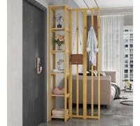 Separador de ambientes Independiente con estantes, Columna de biombo para Entrada con cajón de Almacenamiento, Divisor de Entrada de Madera y Listones metálicos(B,80cm/31.5in)