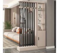 Separador de ambientes Independiente con estantes, Columna de biombo para Entrada con cajón de Almacenamiento, Divisor de Entrada de Madera y Listones metálicos(A,100cm/39.4in)