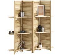 Separador de ambientes plegable de madera de 4 paneles Homcom de 160 x 170 cm, separador de ambientes con 3 estantes, pared divisoria para sala de estar, dormitorio y hogar. BLANCO