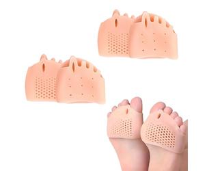 Separador de dedos, 2 pares de separadores de dedos de silicona y almohadillas de bola de pie, almohadillas metatarsianas de gel suave, espaciadores transpirables para dedos para hombres y mujeres