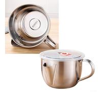 Separador de grasa de acero inoxidable 304 con diseño de doble boquilla, colador de grasa de aceite de salsa resistente al calor para cocina, sopa y salsa, tazón de skimmer (A)