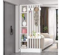 Separador de habitación con estantería y perchero, pantalla de privacidad multifuncional y estante de exhibición para decoración del hogar y la oficina
