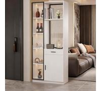 Separador de habitación de 78.7 pulgadas con estantes de madera blanca para sala de estar y entrada, espacio de almacenamiento abierto, diseño elegante de columna (90 cm izquierda)