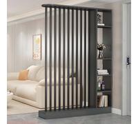 Separador de habitación de listones de madera con estantes - para entrada, ideal para salas de té, cafeterías, hoteles y estudios (140 cm / 55.1in)
