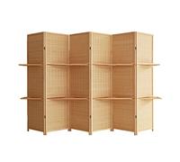 Separador de habitación independiente de 4.9 pies de alto con estantes, pared de iones portátil de 3 paneles para oficina en casa o restaurante, elegante acabado de madera, cada panel 15.7 x 59