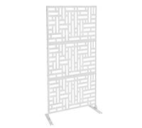 Separador decorativo de metal para terraza, color blanco | 90 x 190 cm, divisor de acero galvanizado, biombo para exteriores e interiores, separador de habitaciones con placa de suelo