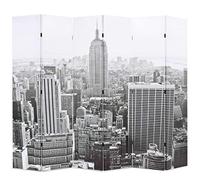 Separadores de ambientes - Divisor de habitación plegable de 228 x 170 cm, New York by Day, blanco y negro