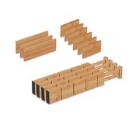 Relaxdays Pack Separadores de Cajones Ajustables, 13 Piezas Divisoras Cajoneras, Gavetas, 34 a 43,5 cm, Bambú, Natural