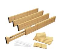 Separadores de Cajones Ajustables de Bambú 4 uds 40-56 cm Organizador de Cajones de Cocina Extensible con 12 Divisores y 30 Etiquetas, Antideslizante y Resistente de madera para Armario Oficina Baño