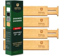 Separadores de cajones ajustables de bambú. Separadores de organización de cajones ampliables para cocina, aparador, dormitorio, baño y oficina, paquete de 4 (43-56 cm, natural)