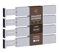 Separadores de cajones ajustables de bambú - Separadores grandes ampliables para cocina, aparador, dormitorio, cajón de bebé, baño y oficina, juego de 4 (2.6 de alto, 13-17.5 pulgadas, gris)