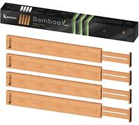 Separadores de cajones de bambú natural - Con muelle para una sujeción firme - Extremos que protegen los muebles [juego de 4] - Ajustable entre 45 y 57 cm - Bambú