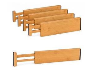 Separadores de cajones Relaxdays, Juego de 4, Ajustables 43,5-56,5 cm, bambú, para Cocina, Color Natural