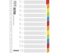 Separadores Office Products Cartón A4 227 x 297 mm 12 piezas pestañas de índice laminadas colores surtidos/archivo de documentos/tipo A4 / tipo con una descripción tarjeta/material-cartón/PP