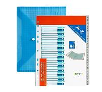 Separadores plastico a4 de la (A-Z) incluye sobre plastico. Separadores alfabeticos din a4 para carpetas y archivadores con 2 y 4 anillas. Pack 26 separadores color gris Organizador indice alfabetico