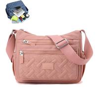 Separately Classic Luxury Crossbody Bag, Women’s Multi-Pocket Large Capacity Nylon Shoulder Adjustable Shoulder Strap (Pink)