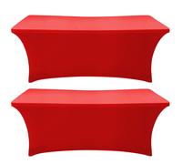 SEPARO - Paquete de 2 manteles rectangulares ajustados de 1,8 m, color rojo, de tela el stica de licra, antiarrugas, para fiestas, ferias, banque