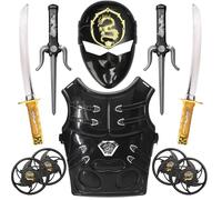 Sepco Juego de armas de guerrero ninja con máscara de armadura de pecho, juego de rol ninja, accesorios de cosplay, Katanas de artes marciales para niños, 10 unidades, color negro
