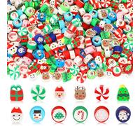 SEPGLITTER - Cuentas de arcilla polimérica de Navidad, 300 piezas de copos de nieve de Papá Noel, árbol de Navidad, alce, muñeco de nieve, caramelos, cuentas espaciadoras mixtas para hacer joyas